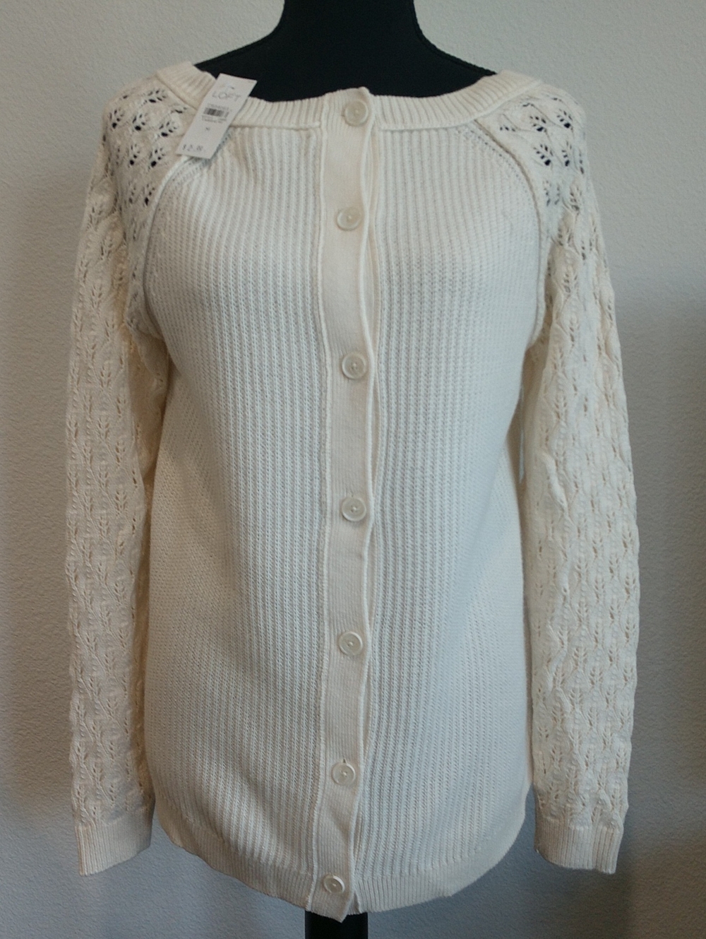 LOFT Cream Button-Front Knit Cardigan